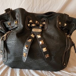 Kathy Van Zeeland Black Studded Handbag Purse Lg